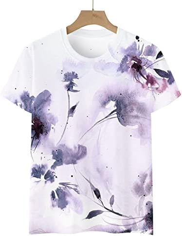 Bayan Ekip Boyun Pamuk Mürekkep Boyama Çiçek Grafik Üst T Shirt Bayanlar Yaz Sonbahar OD OD