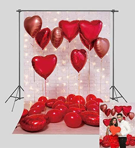 Rustik Beyaz Tuğla Duvar Kırmızı Aşk Kalp Balon Arka Planında Romantik sevgililer Günü Partisi Fotoğraf Arka Plan Gelin Duş Düğün Dekorasyon