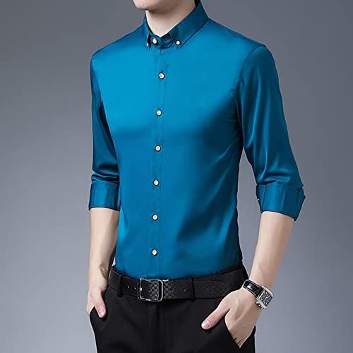 DGKaxıyaHM erkek ince yaka açık uzun Kollu gömlek temel düz renk ışık iş gömleği Turn Down Hırka Elbise Mont