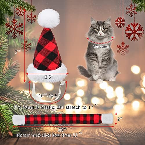 Rypet Kedi Santa Şapka Eşarp ile Klasik Ekose Yavru Noel Kostüm Seti Kitty Noel Kıyafet Giyim Kedi Yavrusu için Tatil Parti