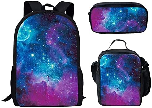 JEOCODY Mavi Galaxy Sırt Çantaları Kindergartner için Sevimli Schoolbag için Ön-k Erkek Kız için Klasör ve Dizüstü + 1 Büyük Öğle Yemeği