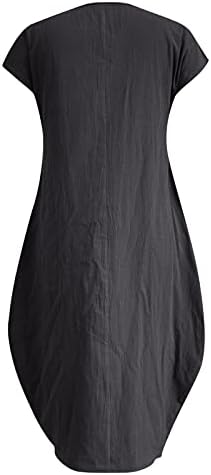Casual Shift Elbise Kadınlar için Yuvarlak Boyun Kısa Kollu Midi Elbise Yaz Cepler Düz Renk bol tişört Elbise
