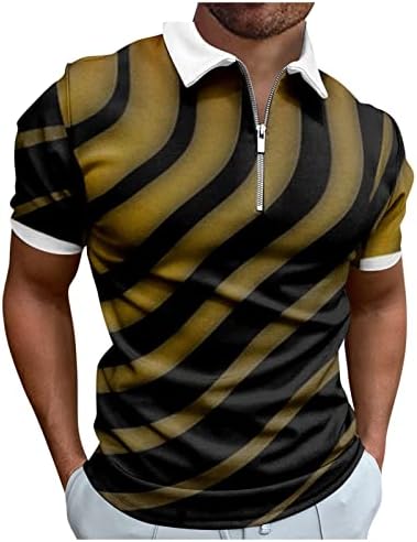 RTRDE erkek polo gömlekler Pamuklu İş Elbiseleri Yaratıcı Şerit 3D Baskı Kısa Kollu Zip Gömlek Büyük ve Uzun Boylu Gömlek