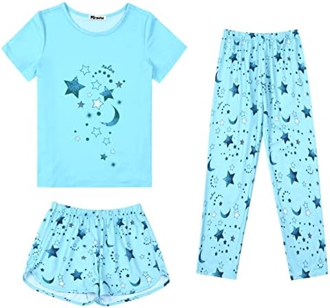 Mirawise Kızlar 3 Parça Pijama Pijama Pamuk Pijama Gömlek Pantolon Seti 4-13 Yıl