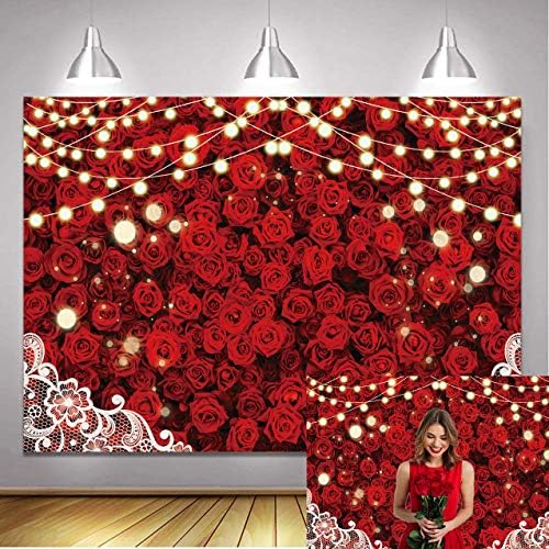 BİNQOO 7x5ft anneler Günü Kırmızı Gül Fotoğraf Backdrop Beyaz Dantel Kırmızı Çiçek Duvar Arka Plan Düğün Gelin Duş Tatlı 15th Doğum