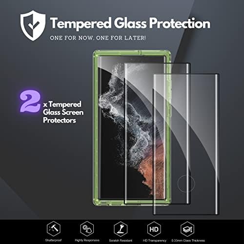 Cbus Kablosuz Tam Vücut Silikon Kılıf için Cam Ekran Koruyucu ile Samsung Galaxy S22 Ultra (Yeşil)