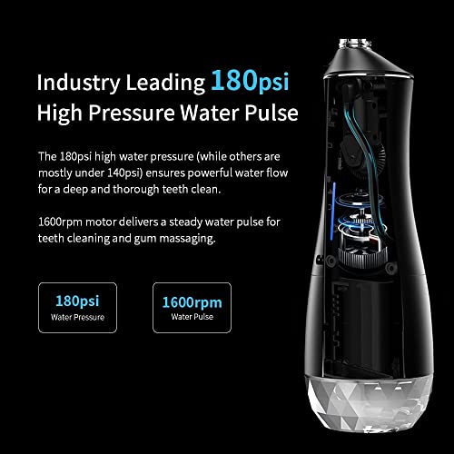 V26 Elektrikli Diş Duşu, 180psı Güçlü Temizleme Akülü Diş Ağız Duşu, 320ml Taşınabilir Şarj Edilebilir Su Geçirmez Diş Temizleyici,