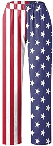 MIASHUI Bayan Iş Rahat pantolon kadın Rahat Bağımsızlık Günü Amerikan Bayrağı Baskılar Pantolon Baggy Elastik Bayan Keten