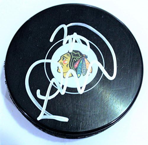Jeff Glass İmzalı 2017-18 Chicago Blackhawks Logo Diski w / COA 2018-İmzalı NHL Diskleri