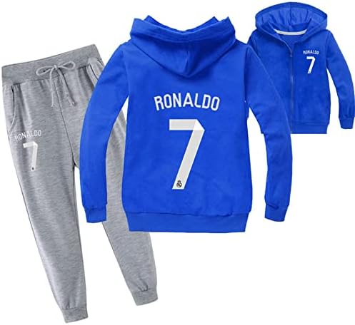 Leeorz Erkek Rahat Kapüşonlu Sweatshirt Cristiano Ronaldo fermuarlı kapüşonlu kıyafet ve Sweatpants Seti 2 Parça Eşofman Gençler için