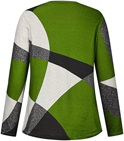 Artı Boyutu Üstleri Kadınlar için Geometrik Baskı Bluzlar Casual Tops Tayt ile giymek Crewneck Uzun Kollu Tişört