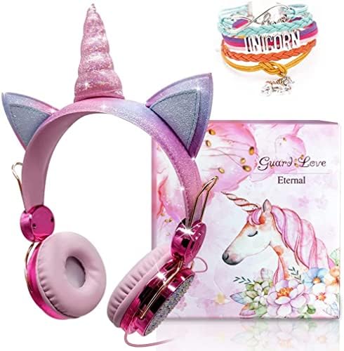 Unicorn Çocuk Kız Çocuk Gençler için Kulaklıklar, Ayarlanabilir Kafa Bandı ile Çocuklar için Kablolu Kulaklıklar, 3.5 mm Jack ve Dolaşmayan