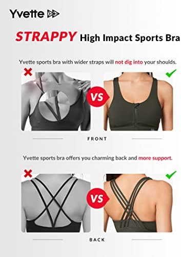 Yvette Strappy Zip Ön spor sutyeni Yüksek Darbe Egzersiz Sutyen Koşu için İplik Dans Kadın