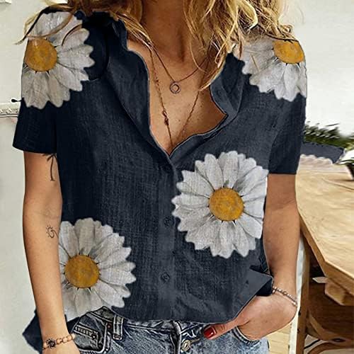 Bayan Bluz Yaz Sonbahar Kısa Kollu Düğme Aşağı Grafik Baskı Çiçek Salonu Bluz Tshirt Bayanlar için U0 U0