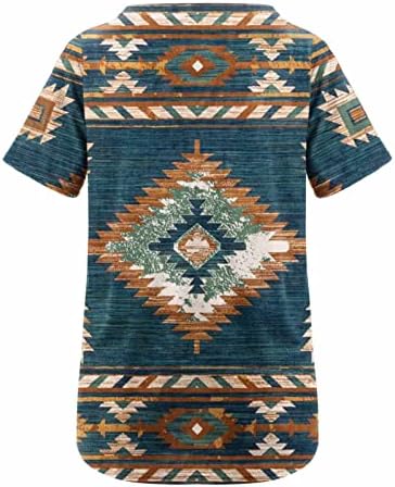 Aztek Gömlek Kadınlar için Yaz Üstleri Tribal Baskı Meksika Gömlek Kısa Kollu Crewneck Etnik Geometrik Tee Casual Bluz