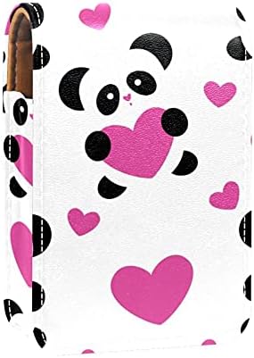 Kırmızı Beyaz Aşk Panda Ruj Kılıfı Sevimli Taşınabilir Makyaj Çantası Tutucu için Ayna ile Çanta Kılıfı kadar sürer 3 ruj