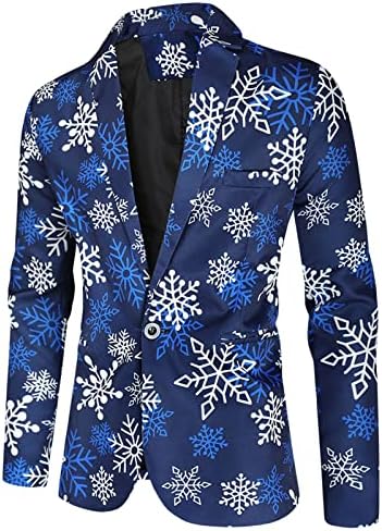 Erkek Moda Rahat Noel Baskılı Takım Elbise Ceket Üst Bluz Toprak Parça yarış kıyafeti Erkekler için (Mavi, XL)
