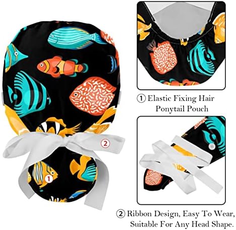 2 Paket Ayarlanabilir Çalışma Kapaklar Kabarık Şapka Düğmesi ile esnek bant Kravat Geri Fırçalama Şapka Kadın Erkek Derin deniz balığı