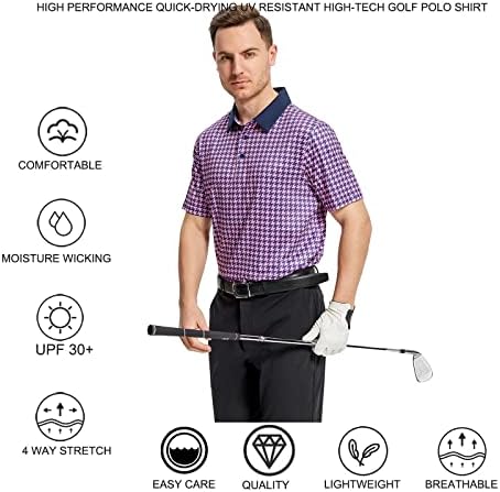Polo gömlekler Erkekler için Nem Esneklik Kuru Fit Atletik Rahat Kısa Kollu Baskı Erkek Golf Gömlek