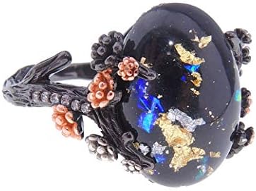 Henrietta Simüle Yangın Opal Arco Taş Yüzük Kadınlar için Zencefil Lyne Ağaç Dalı Çiçek Siyah Gümüş Elf söz yüzüğü Genç Kızlar için