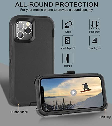 Iphone 12 Pro Max Durumda 6.7 Kemer Klipsi Kickstand Kılıf ile 2 Ekran Koruyucu,Tam Vücut Sağlam Ağır Askeri Sınıf Darbeye Dayanıklı/Damla