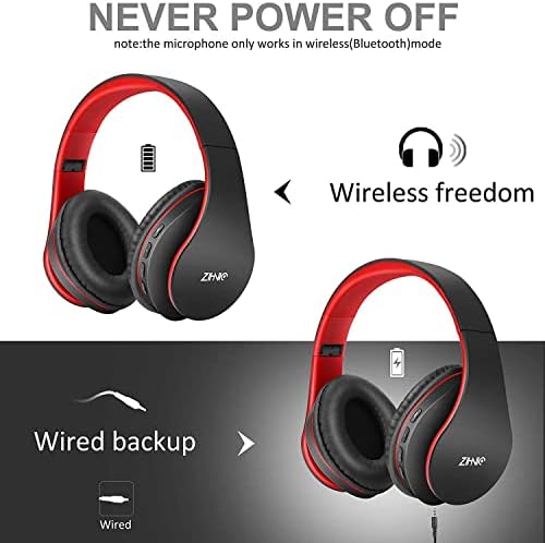 ZİHNİC 2 Ürün, 1 Siyah Kırmızı Aşırı Kulak Kablosuz Kulaklık Paketi ile 1 Siyah Turuncu Katlanabilir Kablosuz Kulaklık