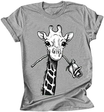 Bayan Komik Hayvan Grafik Tees Zürafa baskı rahat kısa kollu yaz sevimli T-Shirt