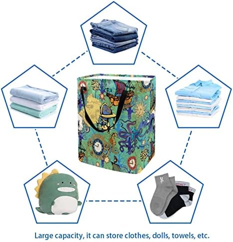 Vintage Saat Tekne Baskı Katlanabilir çamaşır sepeti, 60L Su Geçirmez çamaşır sepetleri Çamaşır Kutusu Giysi Oyuncak Depolama Yurt