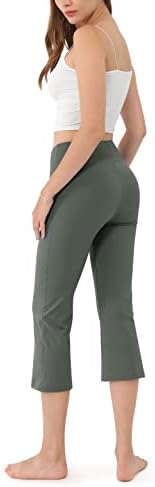 ODODOS kadın Bootleg Yoga Kapriler Cepler ile Yüksek Belli Bootcut Yoga Kapriler Karın Kontrol Çalışma kapri pantolonlar Kadınlar için