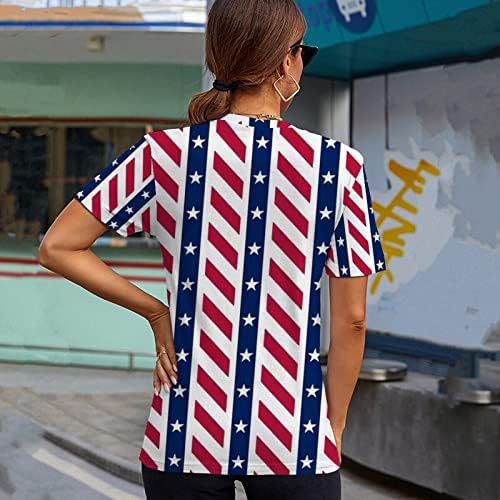 Kısa Kollu Gömlek Kadınlar için 4th Temmuz T Shirt Yurtsever Kısa Kollu ABD Tunik Yaz Yıldız Çizgili Bluz Tops