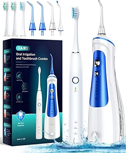 Elektrikli Diş Fırçası Combo ile diş duşu, BAİBB Taşınabilir Akülü Dental oral İrigatör 6 Modlu ve 3 Sonik Modlu Diş Fırçası, 4 Jet
