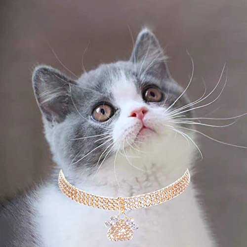 Luckwelry 3 Satırlar Rhinestones Kolye Pet Kedi Köpek Yaka Bling Rhinestone Kedi Pençe Takı Parti Düğün Aksesuarları Küçük Pet Kedi